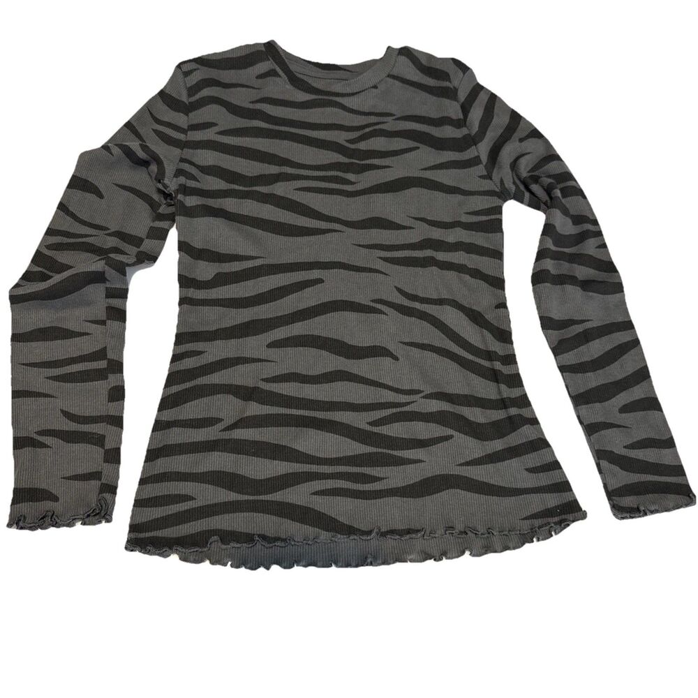 There About’s Black Tiger T Shirt Girls 10/12 Medium Long Sleeve Ruffle Hem